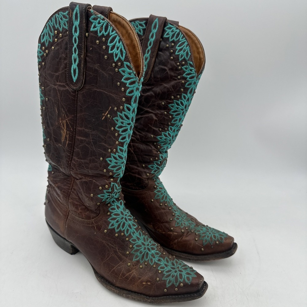 OLD GRINGO WOMENS TATUM BRASS/TURQUOISE Sz 7B EUC ‎ BOOTS WESTERN RODEO